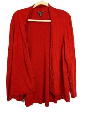 Eileen Fisher Sweater Women's 3X Merino Wool Open Front Cardigan Plus Red